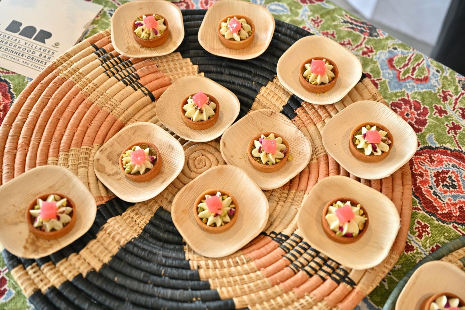 Chef Aaron Bludorn's Tartlette with Pistachio Frangipane, Cardamom Mousseline, and Rose Loukoum at Spice Routes: The Cardamon Competition (Photo by Alex Montoya)
