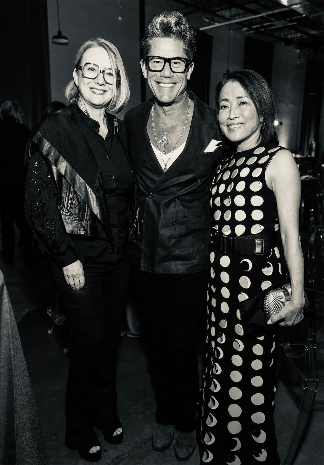 Rebekah Johnson, Milton Townsend, Chinhui Allen at Glasstire 25th Anniversary Party & Auction (Photo by Jenny Antill Clifton)