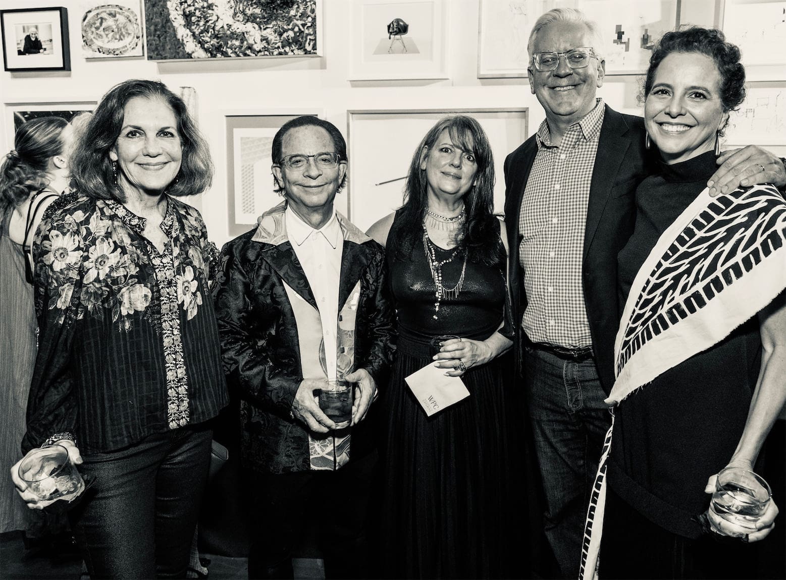 Jereann Chaney, Lester Marks, Jana Cothren, Steve Satterwhite, honoree Rainey Knudson at Glasstire 25th Anniversary Party & Auction (Photo by Jenny Antill Clifton)