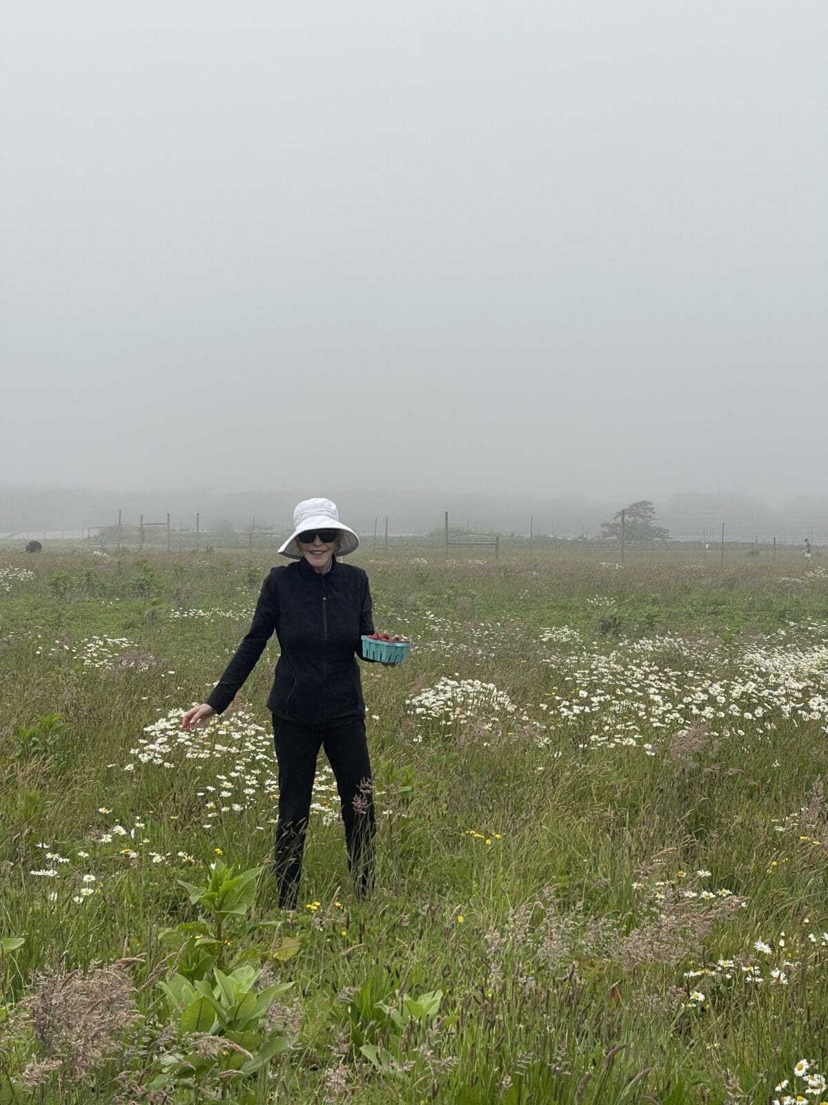 PaperCity's Shelby Hodge picking strawberries in Nantucket.