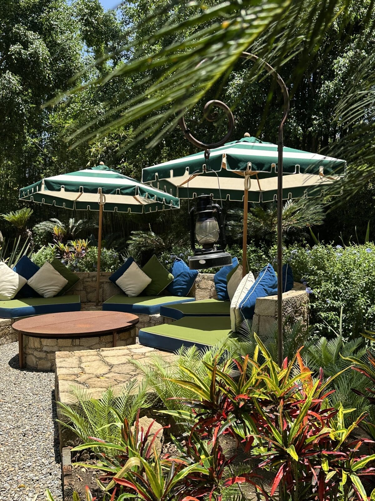 One of several areas for outdoor entertaining at Feronia, this the setting for watching movies. (Photo by Shelby Hodge)
