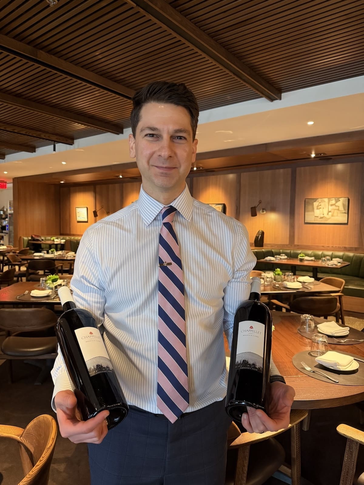 Evan White with some Chappellet. White is the wine guru for Houston's Aaron Bludorn restaurants. (Courtesy Bludorn)