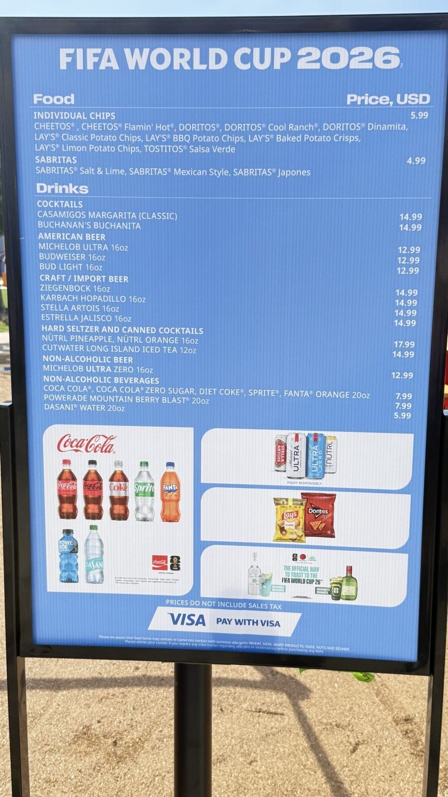 A look at the food and drink prices at the FIFA Fan Festival in Houston, which offers free admission to all. (Photo by Chris Baldwin)