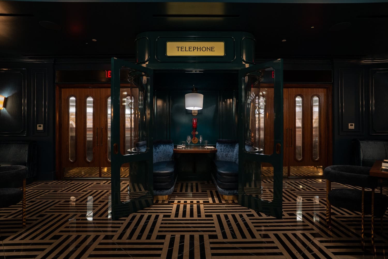 Palladino's features a telephone booth as part of its signature sense of glamour.