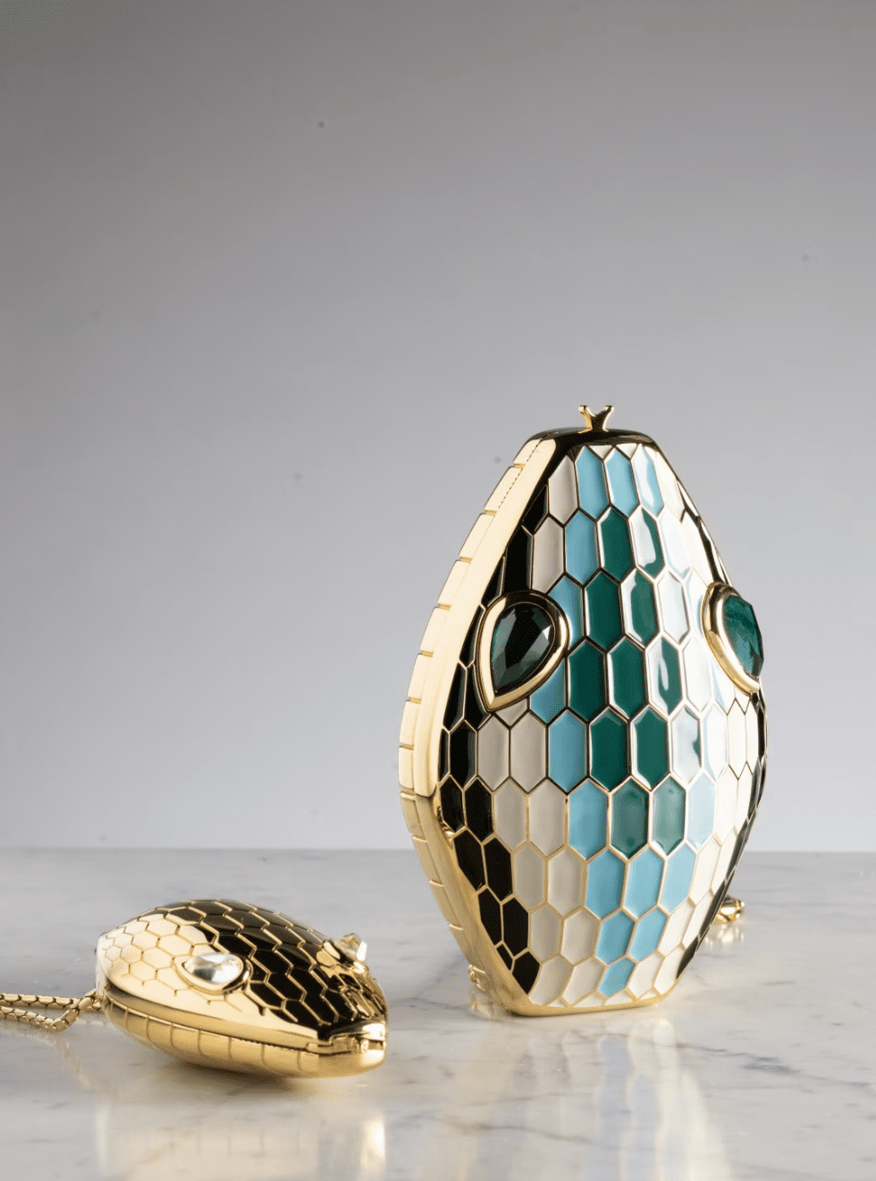 Serpenti sculpural snakehead minaudière reimagines a Bulgari icon as an objet. 