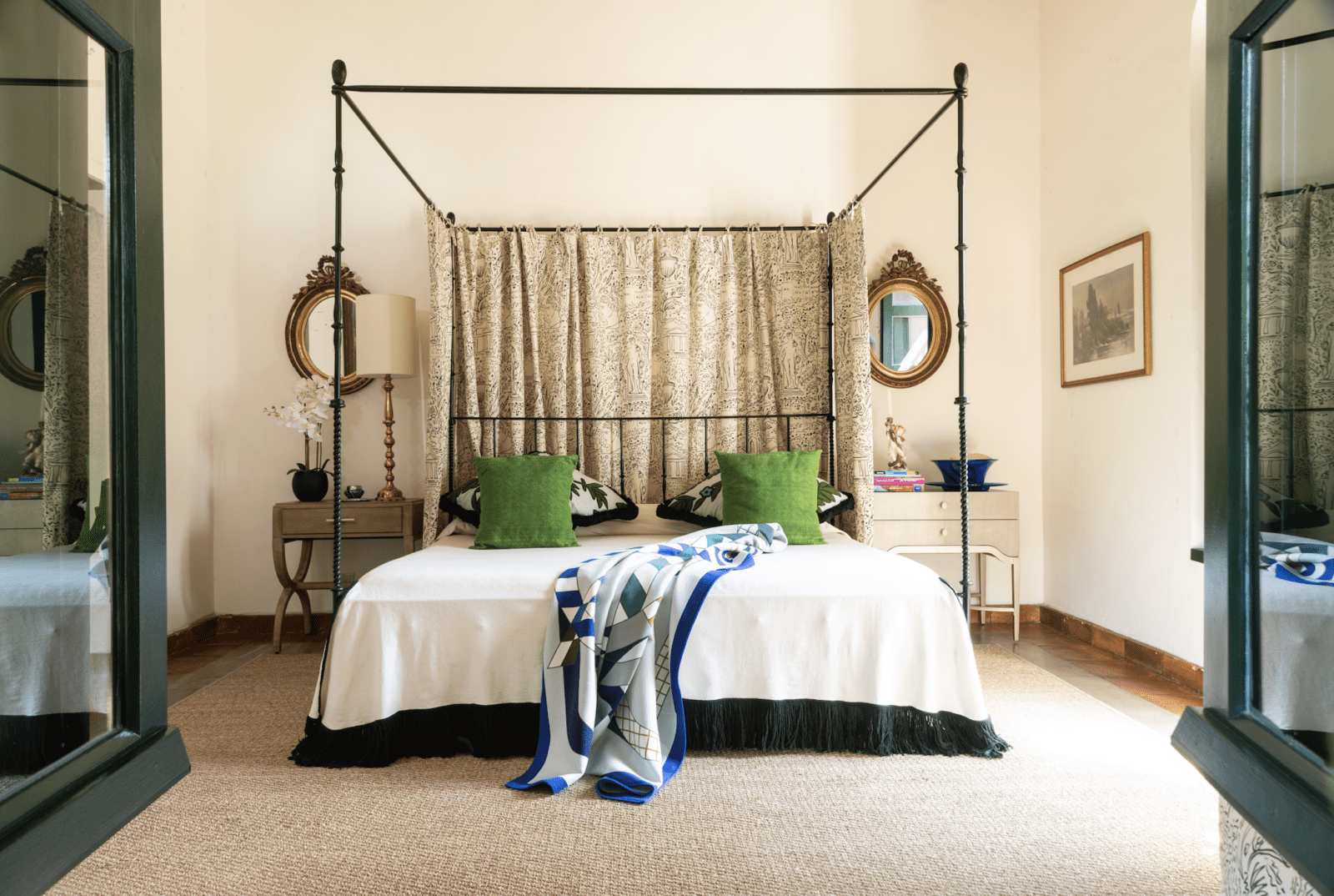 The primary bedroom at Feronia, one of five in the main house each with full bath. (Photo courtesy of Feronia)