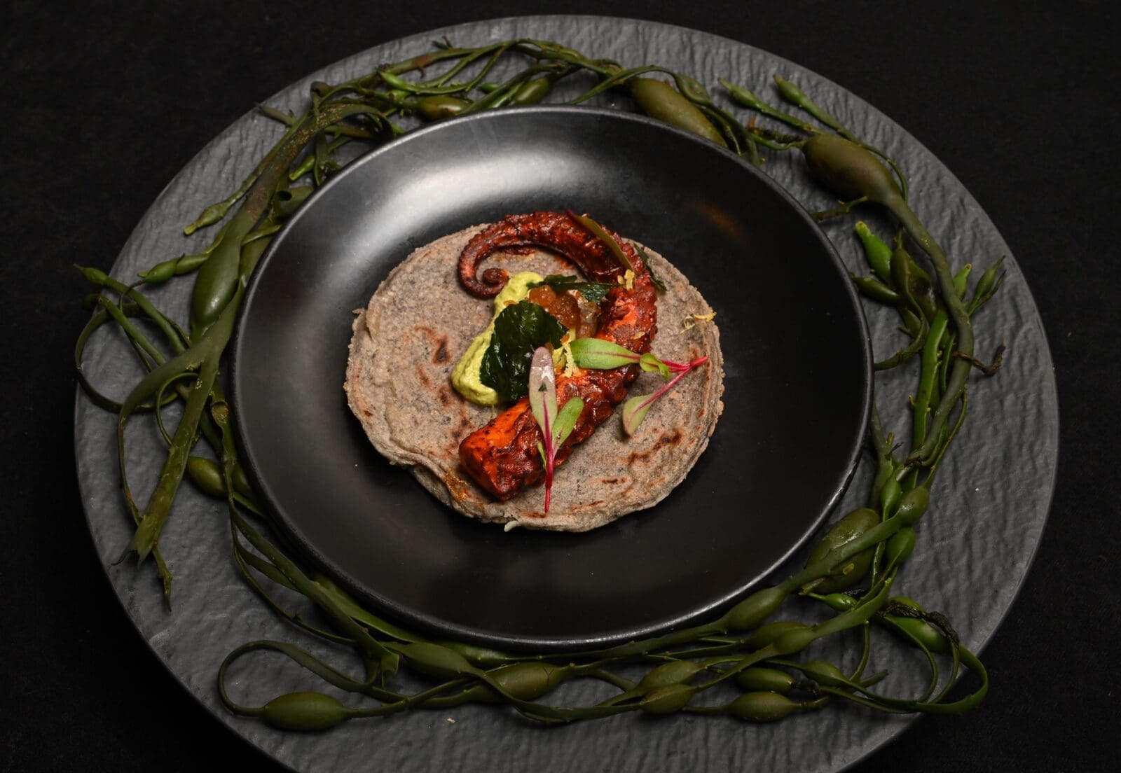 Chef Beatriz Martines' third-place octopus dish is displayed at the Chef Showcase at The Woodlands Waterway Marriott. (Photo courtesy Food & Vine Time Productions)