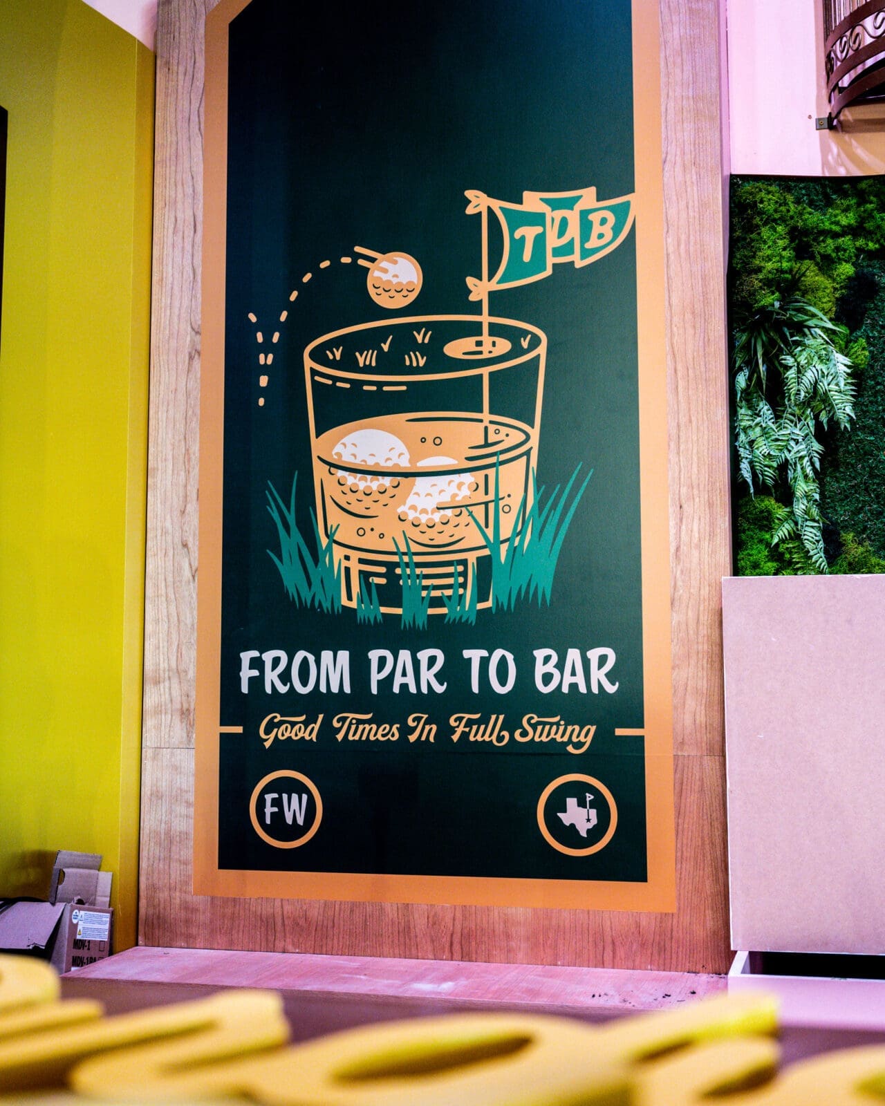 The Dirdie Birdie's Fort Worth-themed indoor mini golf course features whimsical design touches throughout the space. (Photography by Consumable Content)