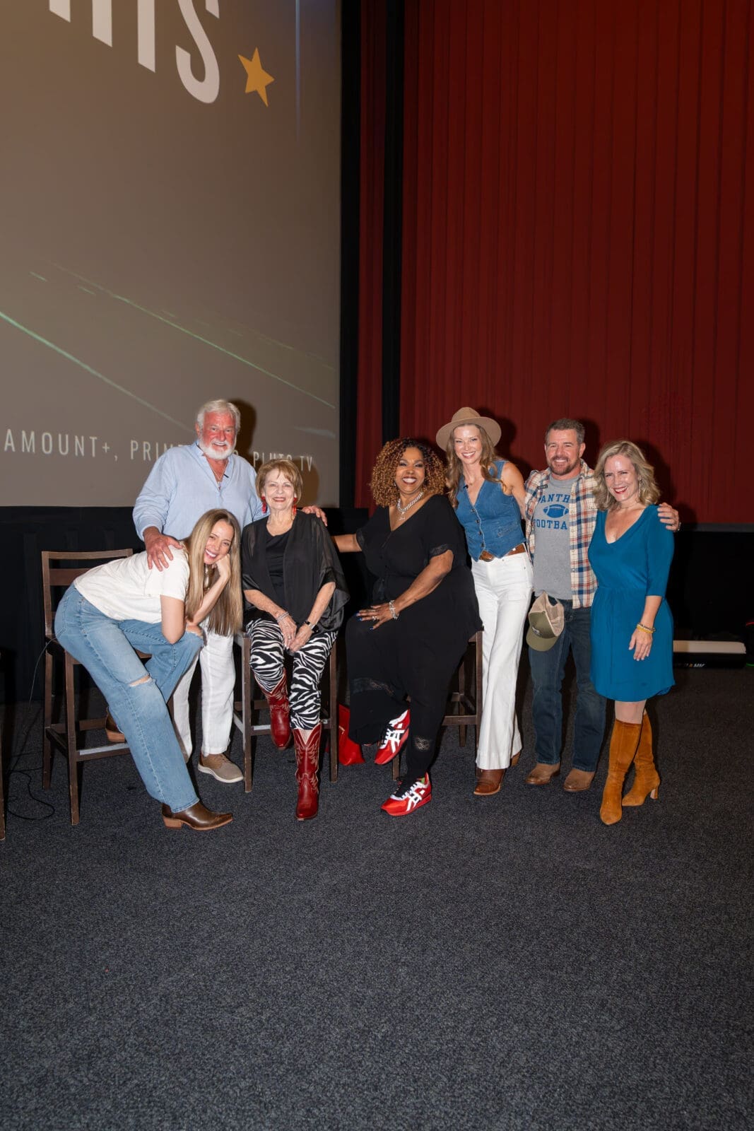 "Friday Night Lights" cast members Stacey Oristano, Brad Leland, Louanne Stephens, Liz Mikel, Adrianne Palicki, and Derek Phillips with moderator Sarah Hepola.  (Photo by Ash Gerl Creative for Plex)