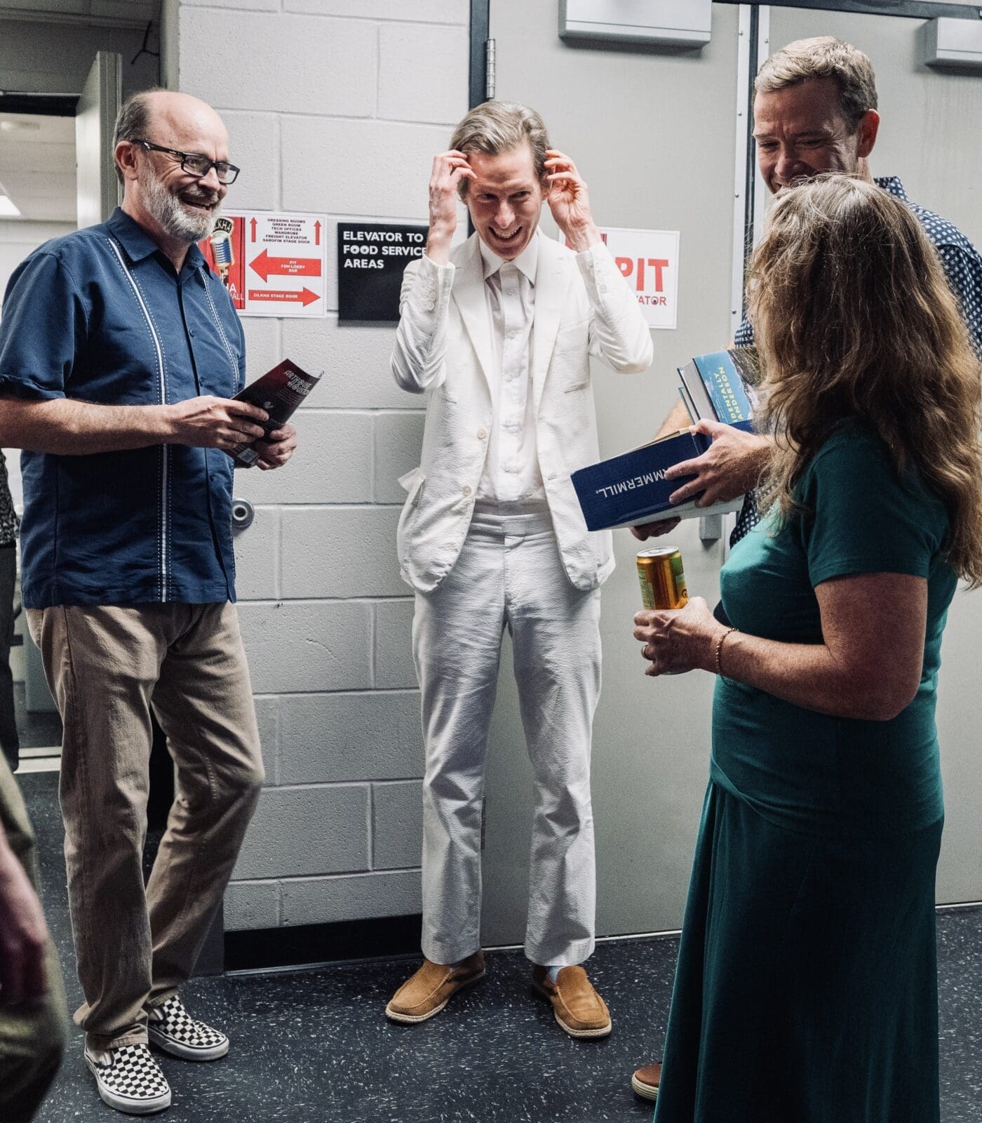 Backstage before his Q-&-A, Wes Anderson prepares to greet fans at a VIP Founders Experience at Hobby Center's Zilkha Hall. (Photo by Alan Nguyen)